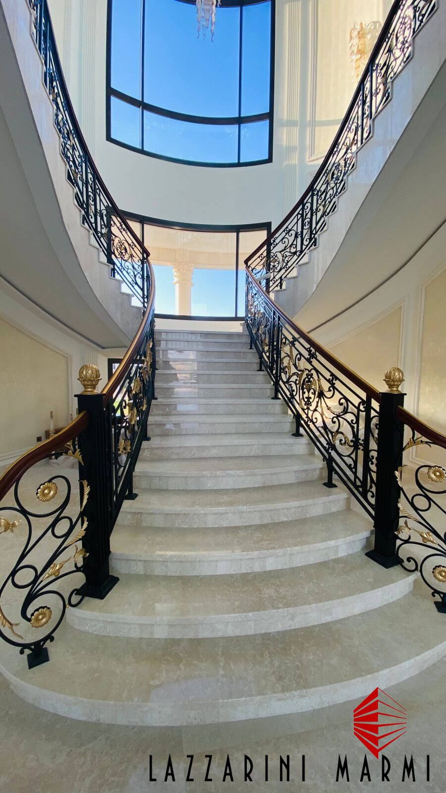 Botticino Fiorito Light Marble Stairs lazzarini marmi